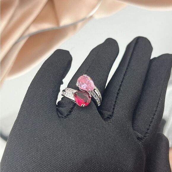 Romantic Dual Drop Crystal Sterling Silver Ring - Picture 5 of 9